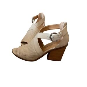 Sonoma Women's Heeled Sandals Peep Toe Criss Cross Ankle Strap Neutral Casual‎